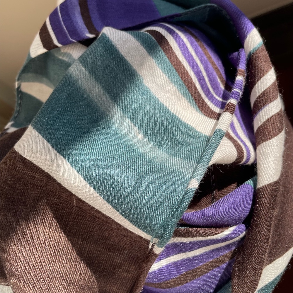 Loro Piana Women Scarf - Green, Purple, Brown, Cream - 70% Cashmere, 30% Silk - Picture 8 of 9